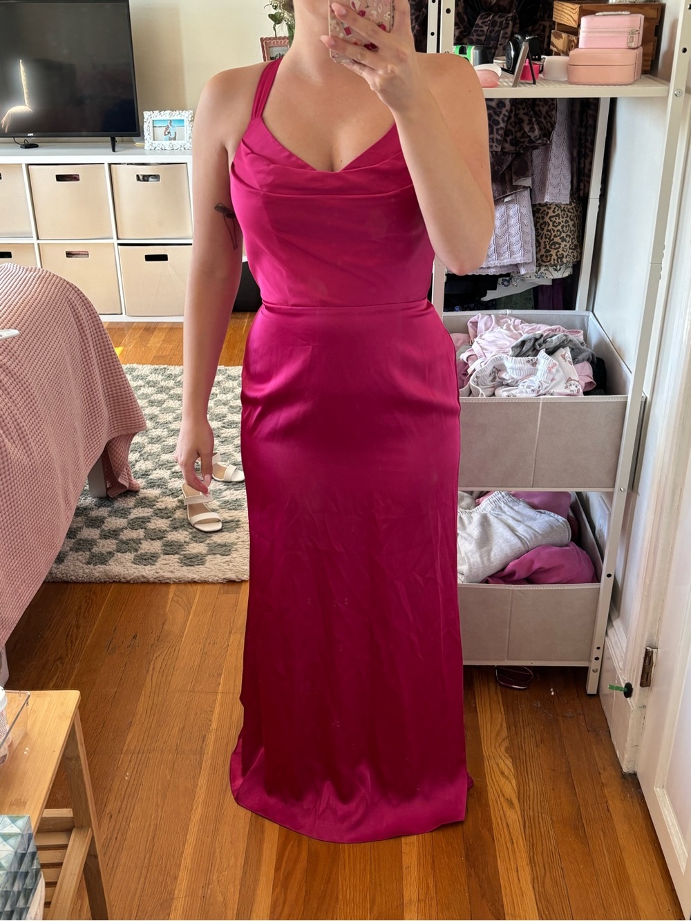 Azazie Fuchsia Pink Satin Prom Dress
